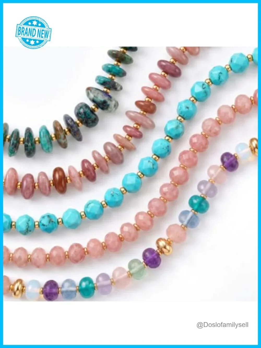 Natural Stone Beaded Bracelet, 14K Gold Plated Adjustable Stackable Bracelet